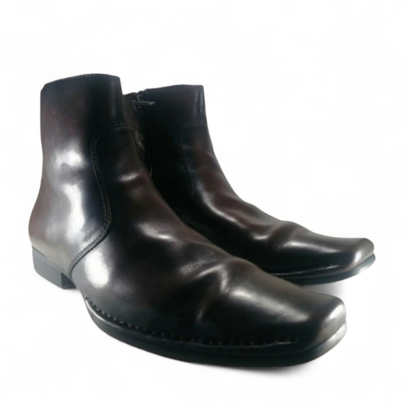 Kenneth Cole Mahogany "Dry Run" Modern Short Boot Square Ankle Brown Leather 9 - Picture 1 of 8